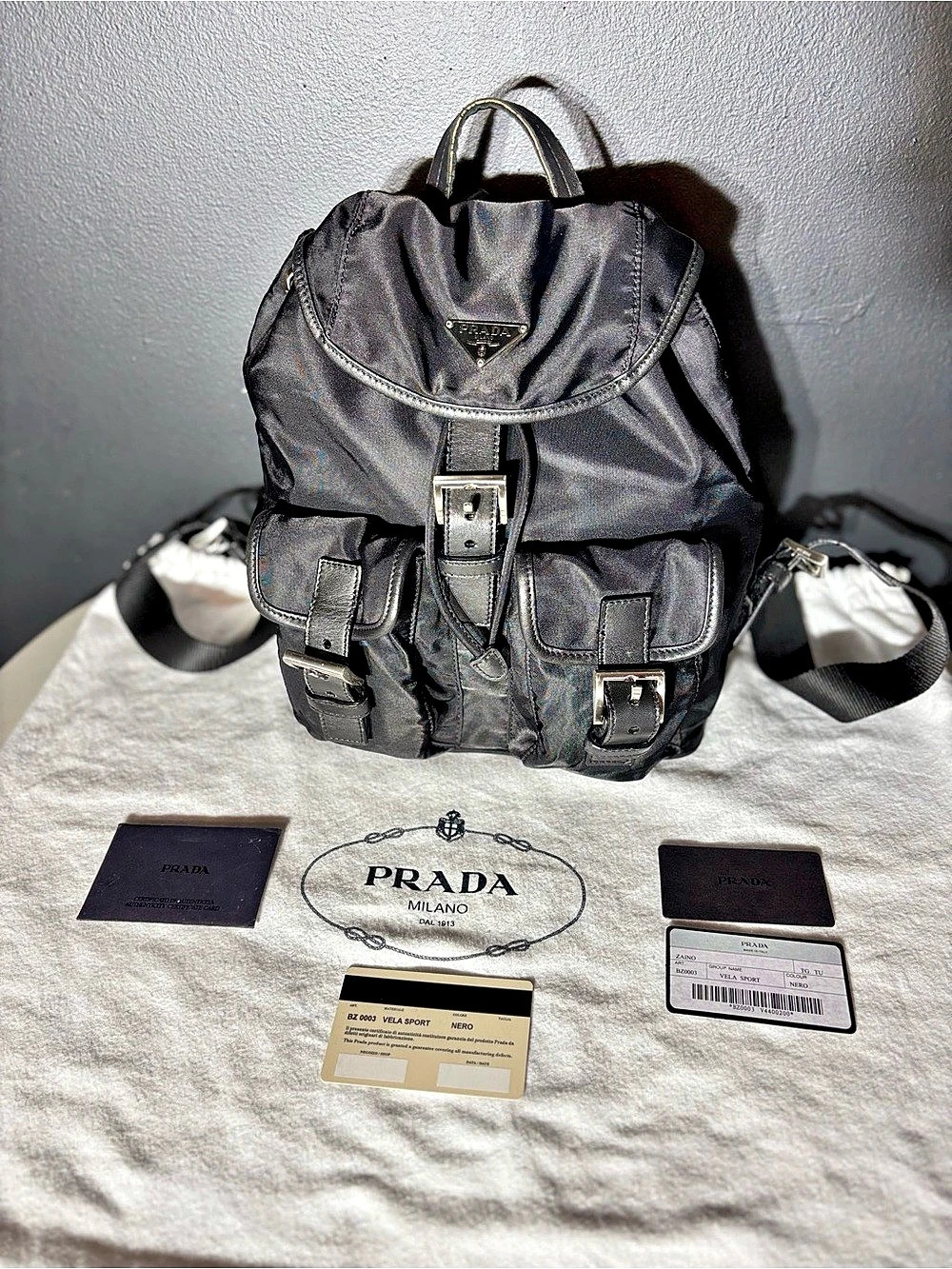 Prada Vela Nylon Backpack Black BZ0003 Tessuto Nero Full Kit Box